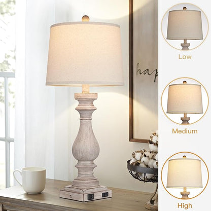 29" Tall Table Lamp for Living Room Set of 2,Vintage Bedside Nightstand Lamps with USB C+A Ports & AC Outlet,3-Way Dimmable Touch Control Desk Lamp for Bedroom,Color 2