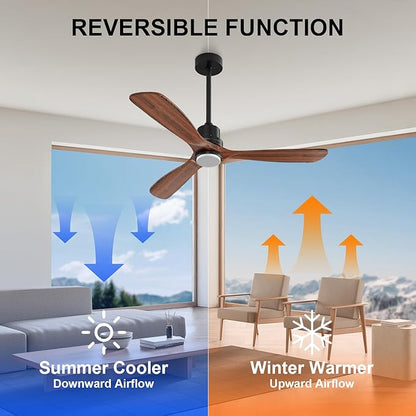 Obabala 52 Inch Ceiling Fans with Lights and Remote Control-Outdoor Ceiling Fan with Light 3 Walnut Wood Blade for Bedroom Living Room Indoor Farmhouse Patio, Reversible Noiseless DC Motor