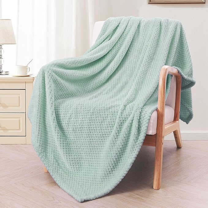 Exclusivo Mezcla Fleece Throw Blanket Extra Large, Super Soft and Warm Blankets for Couch, Sofa and Bed Waffle Textured, Cozy, Fuzzy and Lightweight (Mint Green, 50x70 Inches)