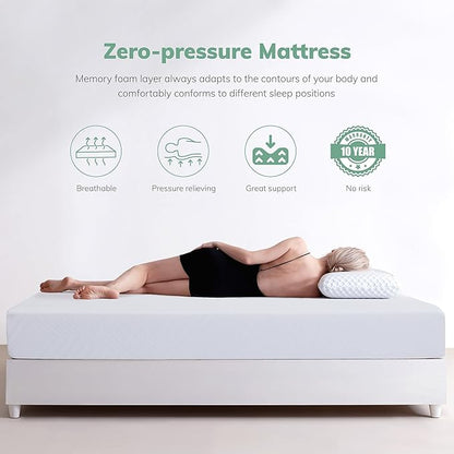 EGO 8 Inch Twin Memory Foam Mattress - Green Tea & Cooling Gel, Medium Firm, CertiPUR-US Certified, for Kids & Bunk Beds, 38"x75", White