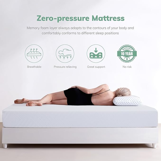 EGO White 10 inch King Memory Foam Mattress, Gel Green Tea Mattress Bed in a Box, CertiPUR-US Certified, 76"x80", Medium Firm