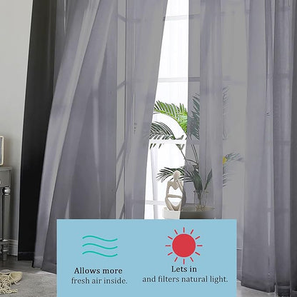 OWENIE Sheer Curtains Living Room 54 inches Long, Rod Pocket Curtain Sheers Bedroom, Light Filtering Voile Panels Drapes Small Window Treatments 2 Panels, 42" W x 54" L, Black