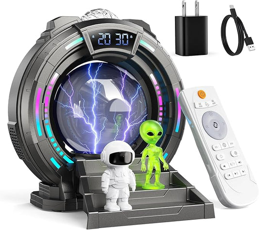 Galaxy Northern Lights Projector Plasma Ball with Charger, Night Light Aurora Projector for Kids with White Noise Alarm Clock, Christmas Gifts for Boys Teens, Kids Room Decor with Music