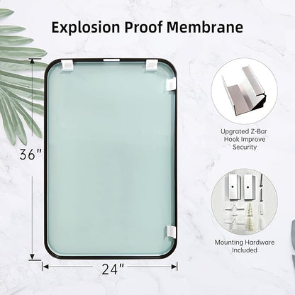 24"x36" Brushed Titanium Metal Framed Rounded Rectangle Mirror, Dark Grayish Brown Wall Mounted Mirrors for Bathroom Entryway Vanity Living Room Bedroom, Vertical or Horizontal