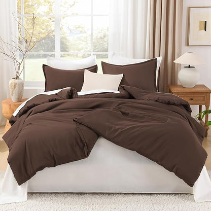 Litanika Brown Comforter Set California King Size, 3 Pieces Cal King Lightweight Solid Bedding Comforter Set, All Season Fluffy Bed Set (104x96In Comforter & 2 Pillowcases)