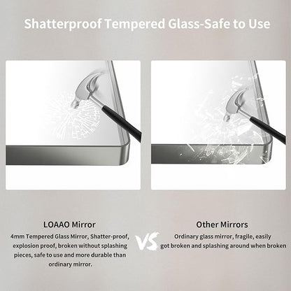 LOAAO 60X36 Inch Brushed Nickel Bathroom Mirror, Rounded Rectangle Silver Metal Frame Mirror, Brushed Nickel, Anti-Rust, Shatter Proof, Hangs Horizontally or Vertically