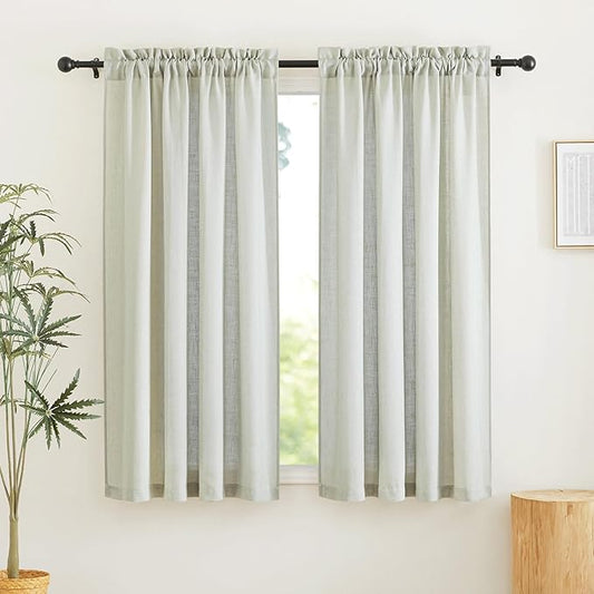 RYB HOME Green Linen Curtains for Living Room, Rod Pocket Thick Linen Burlap 72 Inch Length Light Filtering Privacy for Home Office Dining Room, W 34 x L 72 inches, Sage Green, 2 Panels Set