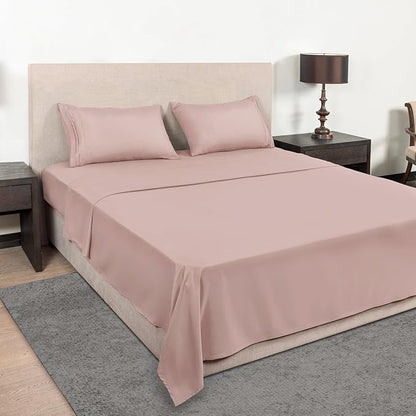 Mejoroom Queen Size Sheet Set - Hotel Luxury 1800 Bedding Sheets & Pillowcases - Deep Pocket Fitted Sheet, Soft, Breathable, Wrinkle & Fade Resistant - 4 Piece (Queen, Dusty Pink)