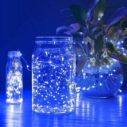 Sanniu Led Fairy Lights Battery Operated, 1 Pack Mini Battery Powered Copper Wire Starry String Lights for Christmas, Parties, Wedding, Bedroom, Patio, Indoor, Home Decoration (5m/16ft Blue)