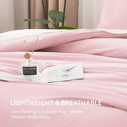 Litanika Comforters Pink Oversized Queen Size, 3 Pieces Lightweight Solid Bedding Set & Collections, All Season Fluffy Bed Set (98x98In Comforter & 2 Pillowcases)