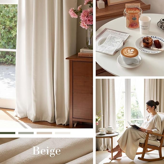Lazzzy Velvet Blackout Curtains Thermal Insulated Room Window Drapes Super Soft Luxury Curtains for Living Room Bedroom Rod Pocket 2 Panels, Beige, 52" W x 72" L