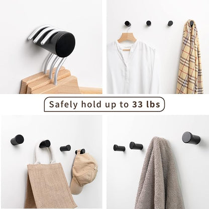 Wooden Black Wall Hooks - Pack of 4 - Wall Mounted Decorative Hook - Modern Wood Pegs for Hanging Hat, Coat, Towel - Purse and Backpack Hanger for Entryway