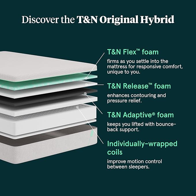 Tuft & Needle Original Hybrid Medium Full Mattress, Adaptive Foam, Individually-Wrapped Coils, Cooling Pressure Relief, 100 Night Trial, Fiberglass-Free, CertiPUR-US, 10-Year Limited Warranty