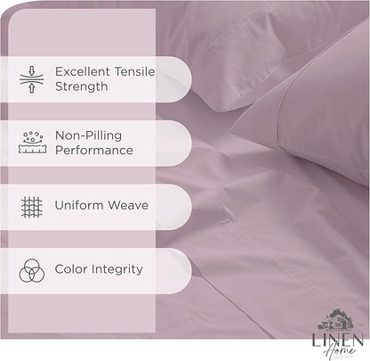 Linen Home 100% Cotton Percale Sheets Twin XL Size, Mauve Lavender, Deep Pocket, 3 Pieces Set - 1 Flat, 1 Deep Pocket Fitted Sheet and 1 Pillowcase, Crisp Cool and Strong Bed Linen