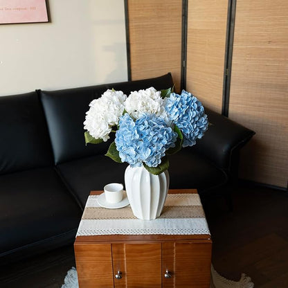 4PCS Artificial Flowers Large Hydrangeas Flowers Latex Bouquet for Wedding Bridal Office Home Party Decoration (4Pcs Blue)