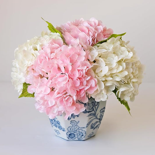 RUZUQE 4 Pcs Hydrangea Artificial Flower 2 White + 2 Pink 21'' Long Stem Lifelike Real Touch YalzoneMet Hydrangea Latex for Home Kitchen Decoration Bridal Bouquet Wedding Outdoor Decor