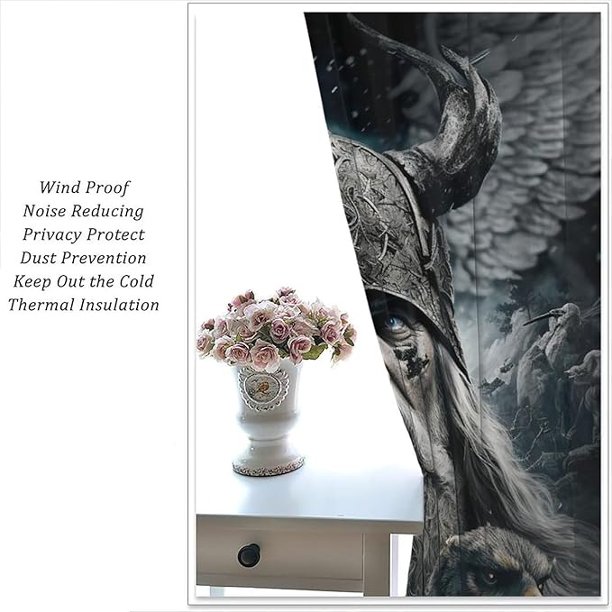 Fantasy Norse Viking Curtains,Cool Gothic Vintage Vikings Mystical Symbol Eagle Window Treatments Thermal Insulated Rod Pocket Blackout Drapes for Bedroom 2 Panels 84L x 42W