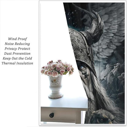 Fantasy Norse Viking Curtains,Cool Gothic Vintage Vikings Mystical Symbol Eagle Window Treatments Thermal Insulated Rod Pocket Blackout Drapes for Bedroom 2 Panels 84L x 42W