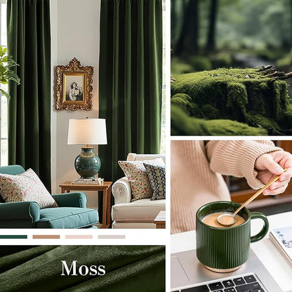 Lazzzy Velvet Blackout Curtains Thermal Insulated Room Window Drapes Super Soft Luxury Curtains for Living Room Bedroom Rod Pocket 2 Panels, Moss, 52" W x 63" L