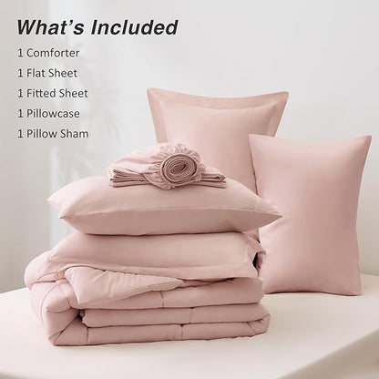 Love's cabin Twin XL Comforter Set Blush Pink, 5 Pieces Twin XL Bed in a Bag, All Season Bedding Sets with 1 Comforter, 1 Flat Sheet, 1 Fitted Sheet, 1 Pillowcase and 1 Pillow Sham