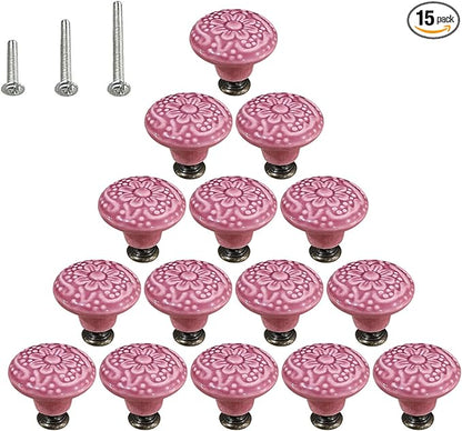 HUAMULAN 15 PCS Cabinet Knobs Glossy Ceramic Dresser Mushroom Table Drawer Cupboard Pull Furniture DIY Wardrobe Solid Color Vintage Handle,with 3 Size Mounting Screws