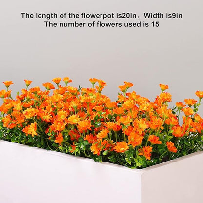 Fake Mums - Fall Marigold Flowers 8 Bundles Artificial Orange Daisy Flower Outside Plants for Home, Diwali Decor, Day of The Dead Decorations (Orange)