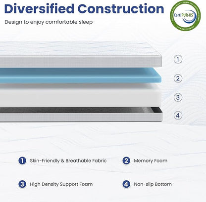 Foldable Mattress Full 4 inch -Portable White Memory Foam Folding Matress with Washable Cover for Camping Travel Guest Room Home Use-Non-Slip&Easy Storage