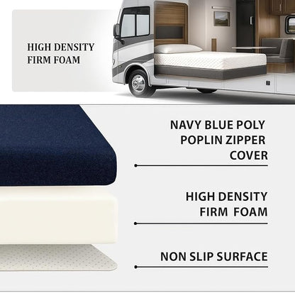 Foamma 6” x 38” x 80” Water Resistant RV Bunk Mattress, Firm High Density Foam, Comfortable and Durable Polyester Cover, Truck, Camper, Travel Trailer, Made in USA