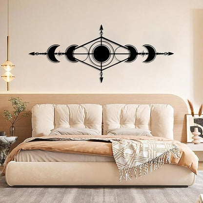 Hfrolixit Moon Phase Metal Wall Decor, Boho Moon Metal Wall Art, Celestial Wall Decor, Scandinavian Natural Wall Art, Astrology Wall Hanging (White, 53"x21"/135x54cm)