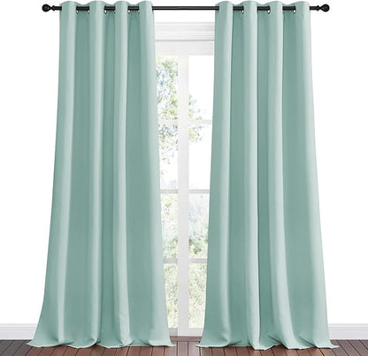 NICETOWN Aqua Blue Blackout Curtains 102" Long for Office, Dining Room, Guest Room, 55" Wide by 102" Long, 2 Pieces, Sound Reducing Heat and Cold Block Curtain Panels for Modern Room Decorative