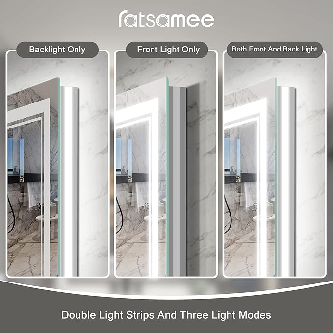 28x36 Inch Led Mirror for Bathroom with Front Light and Backlit, Dimmable Anti Fog Wall Bathroom Mirror with Led Lights, Water Proof, Decor Vanity Mirror
