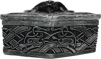 Ebros Gift Viking Ram Skull Thor Hammer Mjolnir with Runes Knotwork Decorative Jewelry Box Figurine Norse God of Thunder Scandinavian Mythology Collectible Trinket Stash Boxes