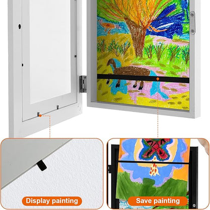2Pcs Kids Art Frame Changeable 8.5x11 Letter Size Display with Mat Kids Artwork Frame Front Opening Artwork Frames for Kids Art Decorative Art Frames for Kids Art Holds 50-100 Works of Art for Hanging,White