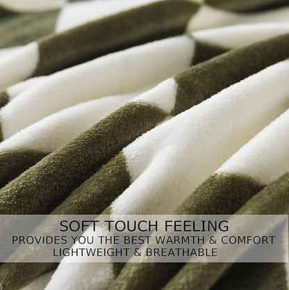 Checkered Twin Size Blanket,66x90 Inches Sage Green Microfiber Soft Cozy Fluffy Warm Hand Made Throw Blankets for Twin/Twin XL Extra Long Bed,Couch, Sofa, Chair, Camping, Picnic,Sage Green