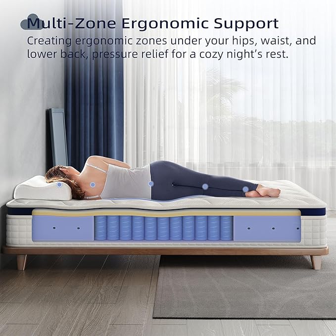Full Mattress 10 Inch - Hybrid Mattress Bed in a Box, Medium Firm Support, Pressure & Pain Relief for All Sleepers, CertiPUR-US Certified, Fiberglass-free, Reinforced Edge Support, Motion Isolation