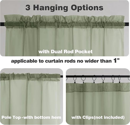 Chyhomenyc Extra Long Sage Green Sheer Curtains 144 inch 2 Panels, Translucent Backdrop Window Scarf Drapes for Canopy Bed/Wedding/Living Room/Anniversary, 12FT Length, Each 59Wx144L in, 2PCS