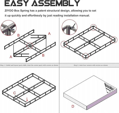 ZIYOO Box Spring Queen and Cover Set, 9 Inch High Profile Easy Assembly Mattress Foundation with Easy Clean Bed Skirt/Heavy Duty Metal Steel Structure/Quiet Noise-Free