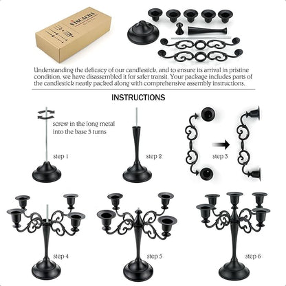 Metal Candle Holder，5 Arms Gold Candle Holders for Pillar Candles（10.6 inch Tall Candlestick Holders, for 1/2-1 inch Taper Candles Diameter Each）,Candelabra Centerpiece Decoration