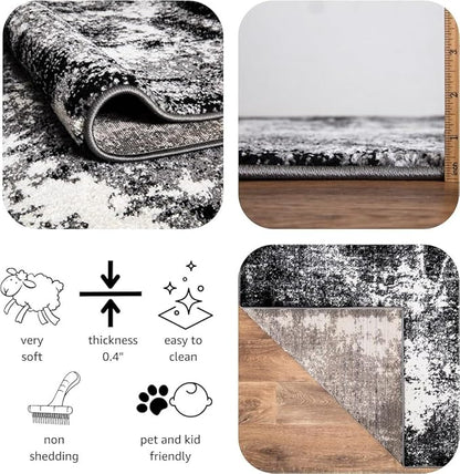 Keen Home Design Area Rugs - 5x8 Non-Shedding, Abstract Rugs for Kitchen, Living Room, Bedroom, Dining Room, Entryway - Size: 5'3" x 7'7", Abstract Black