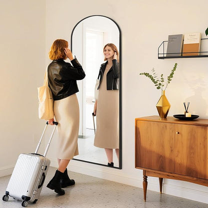 DUMOS Arched Wall-Mounted Full Length Mirror 20"x63" for Bedroom, Full Body Floor Mirror with Stand, Hanging or Leaning for Wall, Black