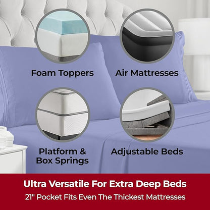 Mellanni Extra Deep King Sheets - 4 PC Iconic Collection Bedding - Hotel Luxury, Ultra Soft, Cooling Bed Sheets - Wrinkle, Fade, Stain Resistant (King, Royal Blue)