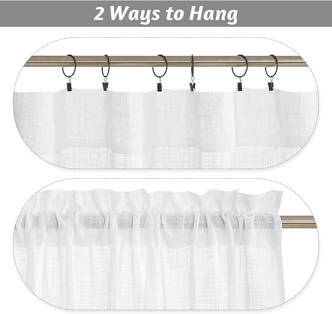 RYB HOME White Sheer Curtains, Extra 66 inches Widith Rod Pocket Light Filtering Breathable Semi Sheer Curtains for Living Room, W 66 x L 63 inches, 2 Panels Set