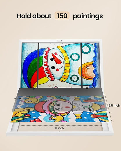 BAIJIALI 2 Packs White Kids Art Frames for Kids Artwork Frames Changeable Display 8.5x11 with Mat or 9x12 without Mat,Picture Frame for Kids Artwork Front Opening Holds 150 Horizontal &Vertical For
