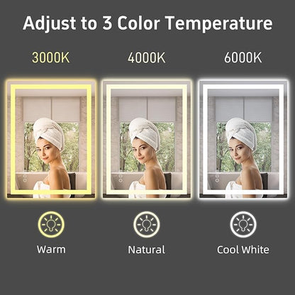 36"x 36" LED Bathroom Mirror with Lights, Double Lighting Sources Dimmable, LED Mirror for Bathroom, Anti-Fog, Lighted Bathroom Vanity Mirror for Wall, ETL Listed, Tempered Glass(Horizontal/Vertical)