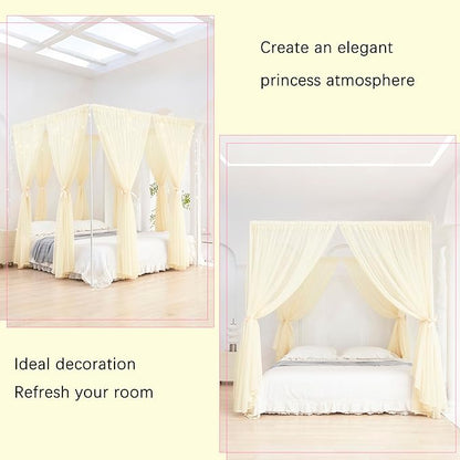 Akiky Ivory Canopy Bed Curtains with Lights 8 Panel Canopy Curtains Drapes for Twin Size Bed Large Rod Pocket Sheer Canopy Bed Drapes