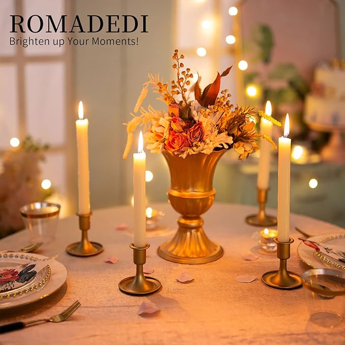Candlestick Holders Taper Candle Holders, Romadedi Gold Candle Stick Candle Holder for Table Centerpiece, Wedding Reception, Festive Christmas Mantel Decoration or Home Decor, Set of 24