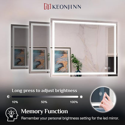 Keonjinn Lighted Bathroom Mirror, 42 x 32 Inch Bathroom LED Mirror with Lights, Frontlit Only, HD Tempered Glass, UL-Listed LED Driver, Anti-Fog, 6000K Dimmale, Easy Installation(Horizontal/Vertical)