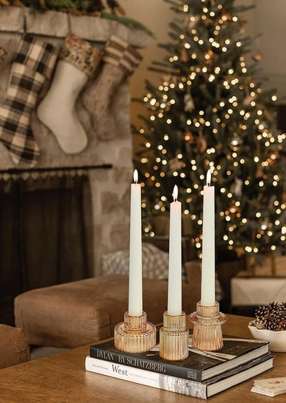 Vixdonos Taper Glass Candlestick Holders Tealight Candle Holders for Table Centerpieces, Wedding Decor and Dinner Party (3 Pcs, Gold)