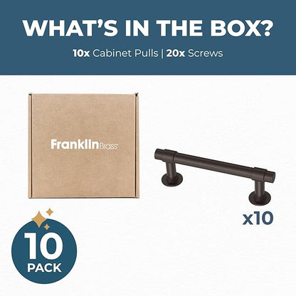 Franklin Brass - Francisco Deep Bronze Cabinet Handles 3 Inch (3") Hole Center Pulls | Easy Install, Durable Hardware for Kitchen Cabinet Door, Drawers, Dresser Pull, Furniture (10 Pack)