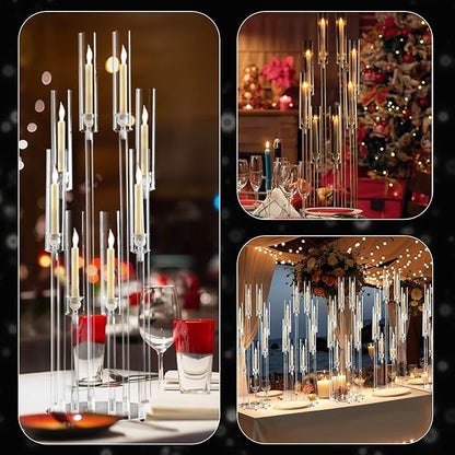 2PCS Acrylic Candelabra Centerpieces,Tall Clear Floor Candelabra for Wedding 8 Arm Candle Holder with Acrylic Shade Circular Base for Party Table Decoration Fit 0.87 LED Candle